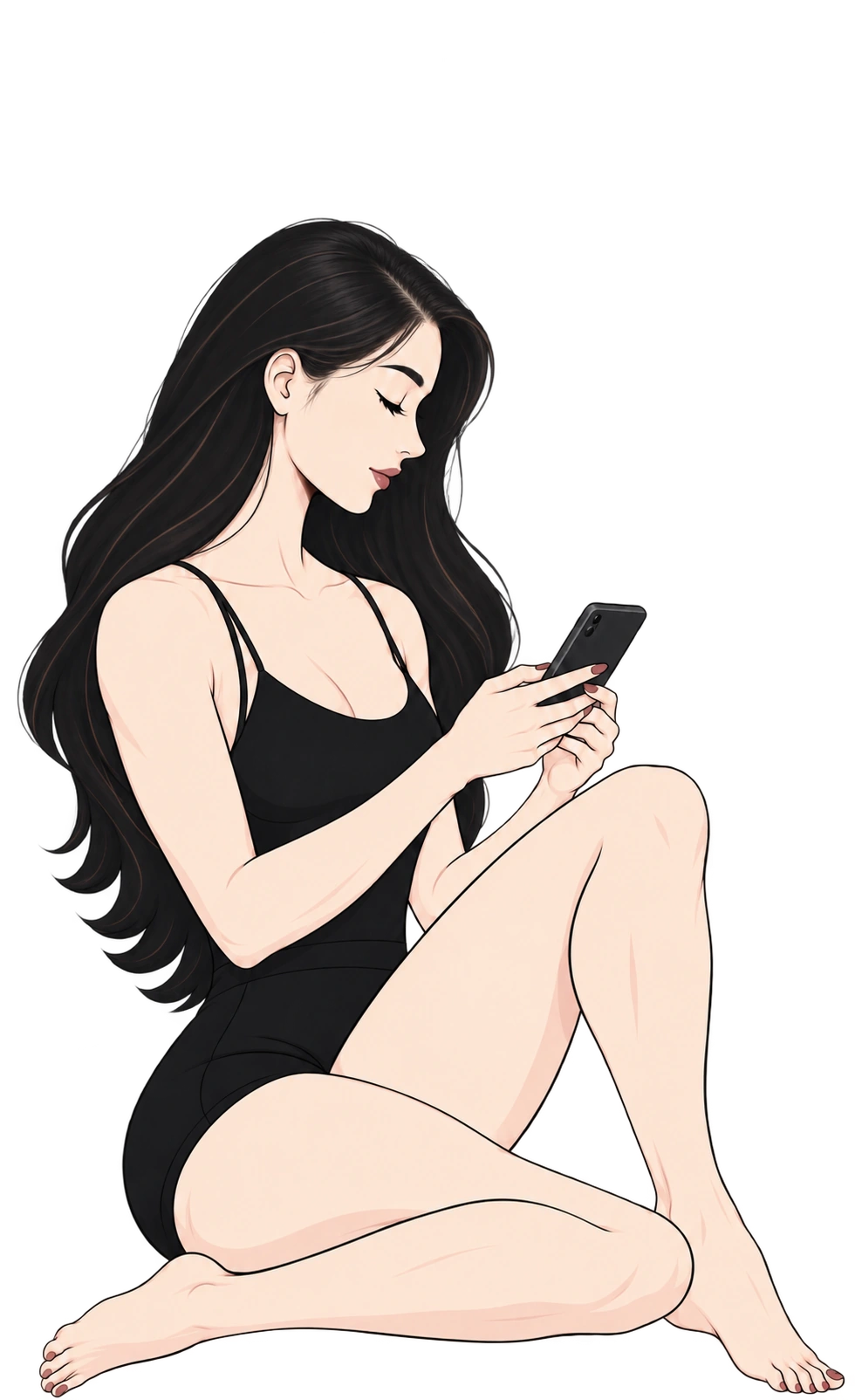 Polara's mascot sitting on the product screen and checking her phone